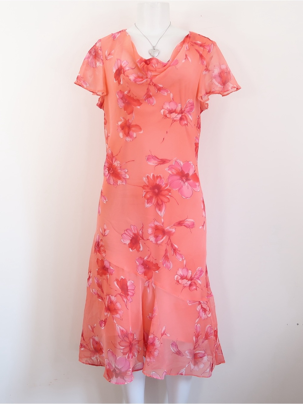 Jessica Coral-Pink Floral Midi Dress